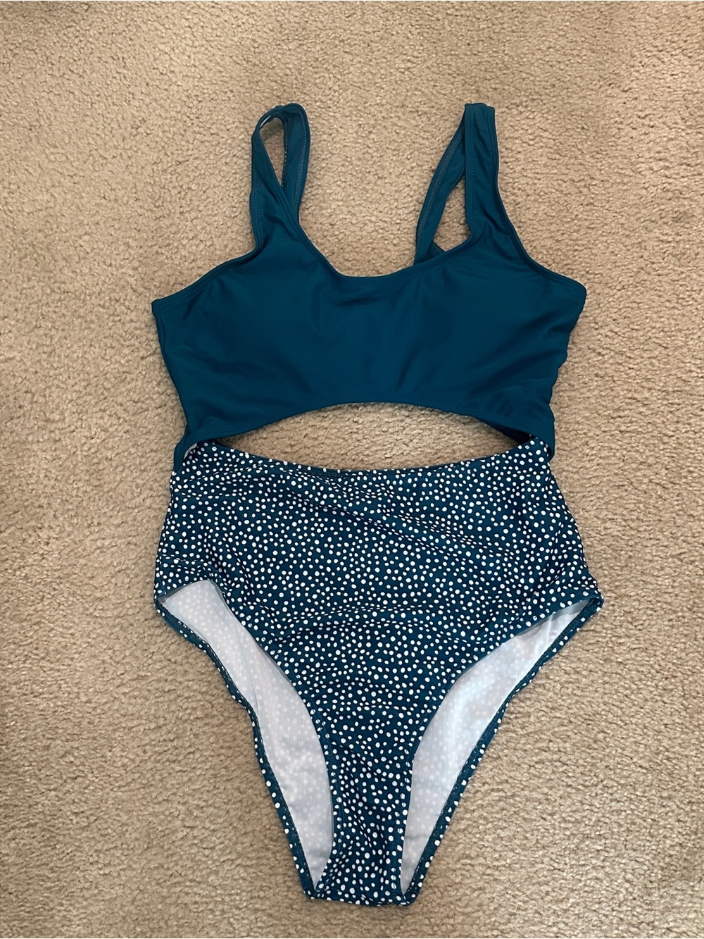 Teal One-Piece Swimsuit with Speckled High-Waist Bottoms
